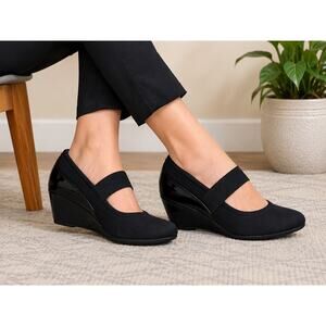LifeStride Flex Black Mary Jane Wedge Shoes Women’s Size 8 Comfort Stretch Strap